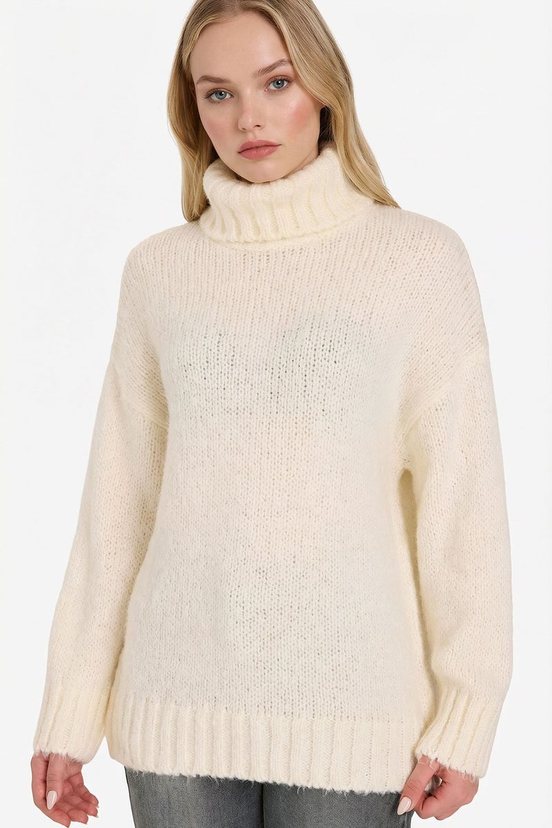 DeFacto Beige Woman Oversize Fit Turtleneck Pullover Casual - Image 1